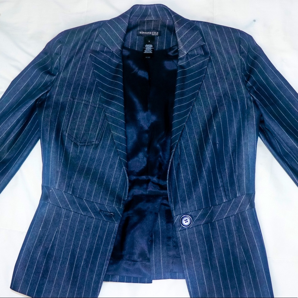 Kenneth Cole Dark Blue Blazer with white Stripes